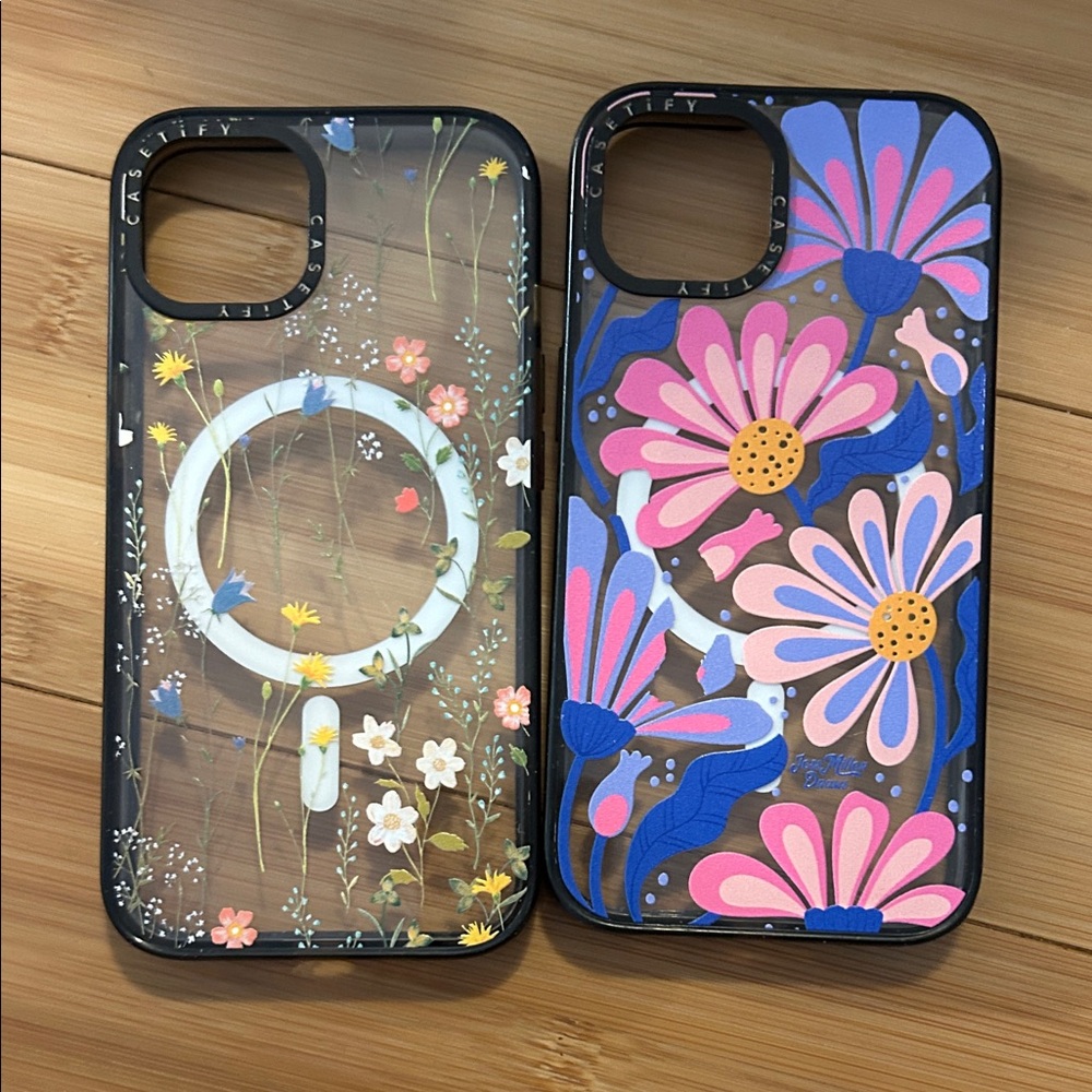 Casetify-2 Floral Pattern Phone Cases- Black and Pink fits IPhone 13/14